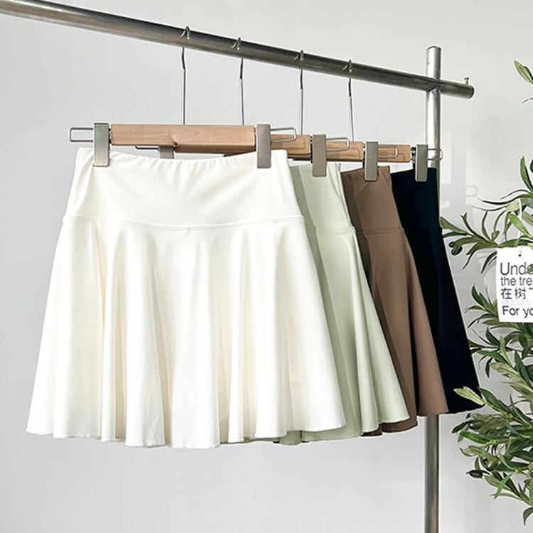 lulu网球裙防走光高腰羽毛球裙假两件跑步健身速干百褶裙运动短裙