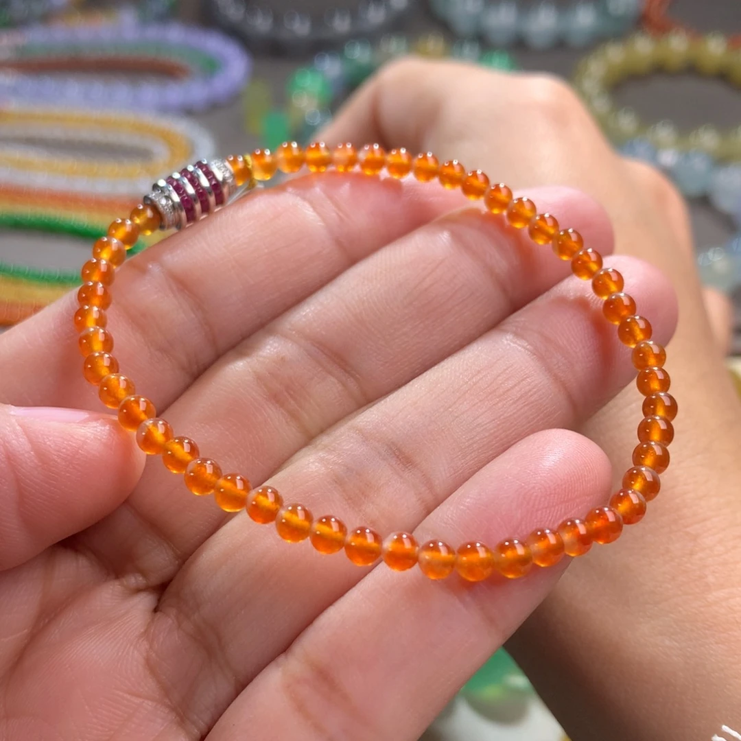 翡翠未镶嵌手链卡3.3 玻璃冰炸光西柚红