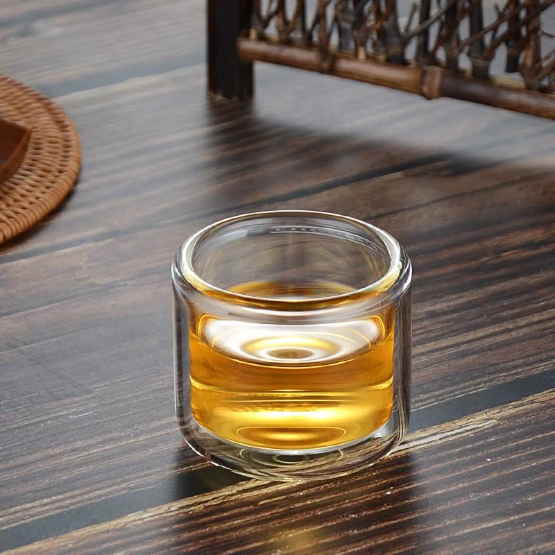 双层75ml真空透明耐热玻璃小茶杯功夫茶主人杯