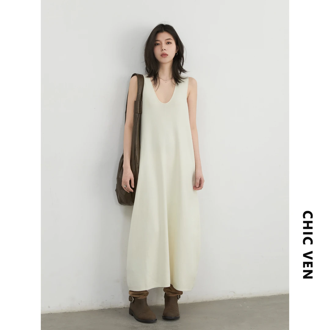 春新款U领花苞连衣裙针织背心裙叠穿无袖长裙125CBS0219