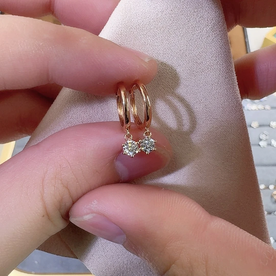 18K金镶嵌耳饰钻石18+18玫瑰金9.6mm滴流一对