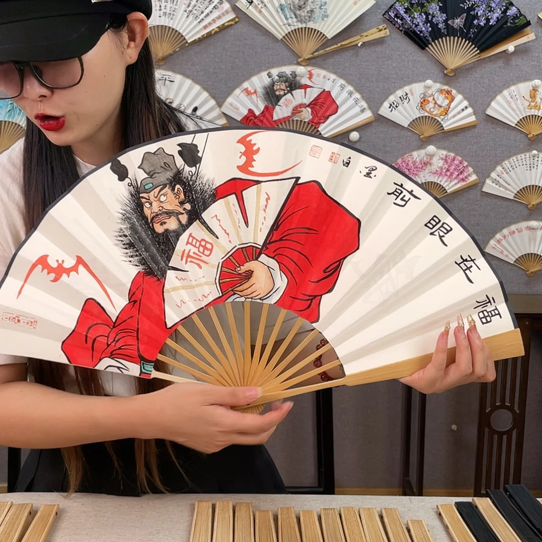 国画10寸玉竹-纯手绘-文玩扇骨（默认粘好）