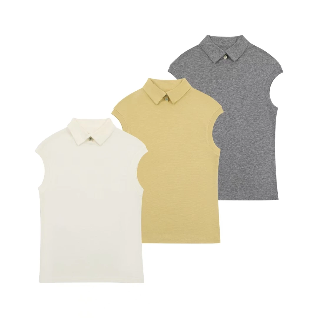 ⌜天丝 • 羊毛 ⌟  简约polo翻领坎肩贝壳扣飞袖修身百搭tee