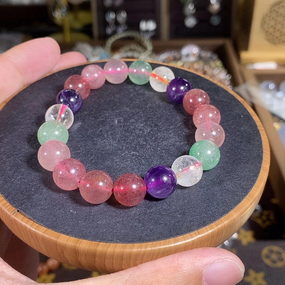 水晶手链未镶嵌10mm草莓晶多宝