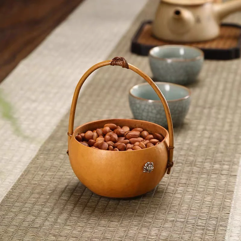 创意手工竹编葫芦提篮竹制收纳提盒干果点心盒茶具收纳篮子