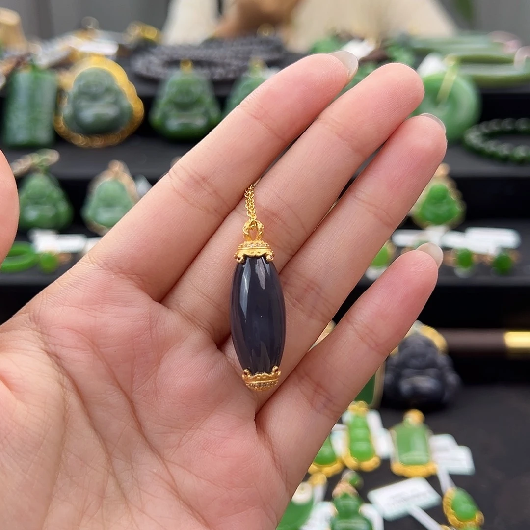 和田玉银S925镶嵌吊坠(不含链)烟紫勒子