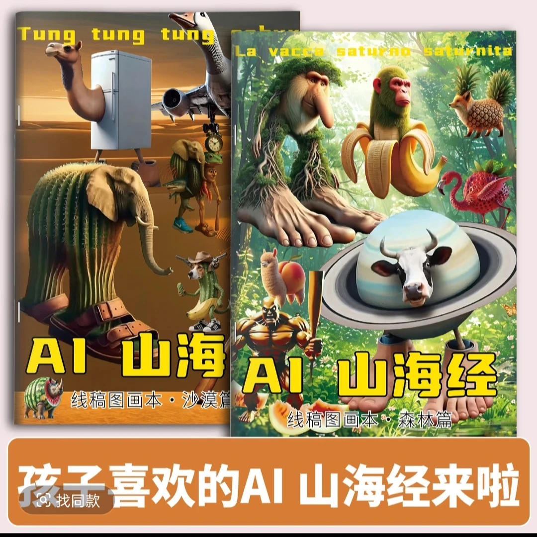 ai山海经外国山海经木棍人tung穿鞋鲨鱼描摹本抽象涂鸦填色绘画本