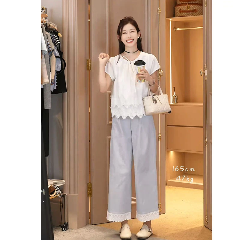 2025夏季穿搭一整套新款韩版独特漂亮时尚上衣高腰通勤裤子两件套