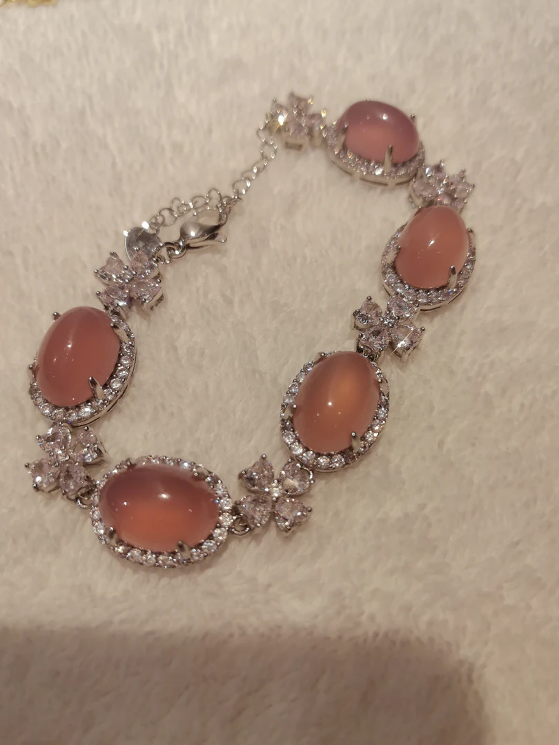 银镶嵌轻奢高级粉冰蛋面爆款