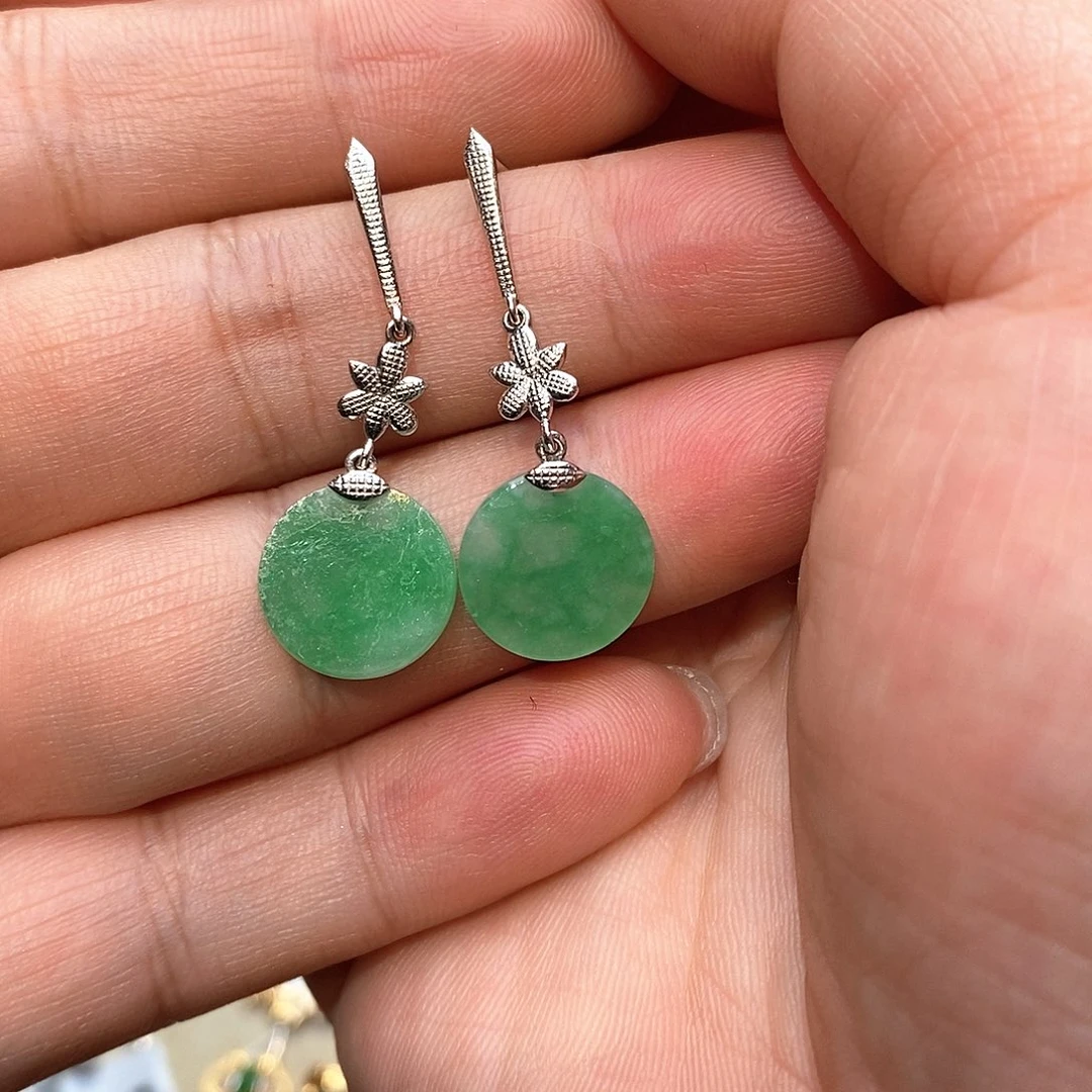 翡翠18K金镶嵌耳饰无事牌耳坠