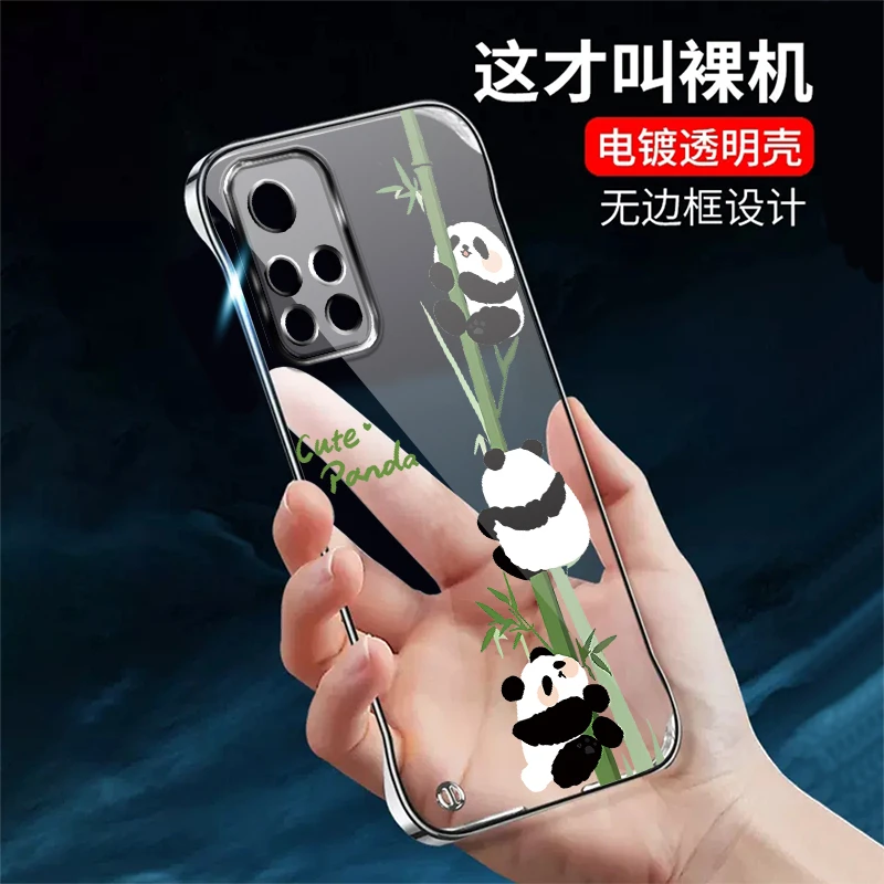 适用红米NOTE11无边框note11pro手机壳电镀透明熊猫新款超薄高级