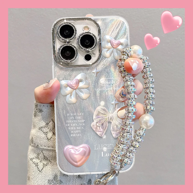 爱心蝴蝶结手机壳适用于苹果16/oppo华为vivo流行网红简约女款