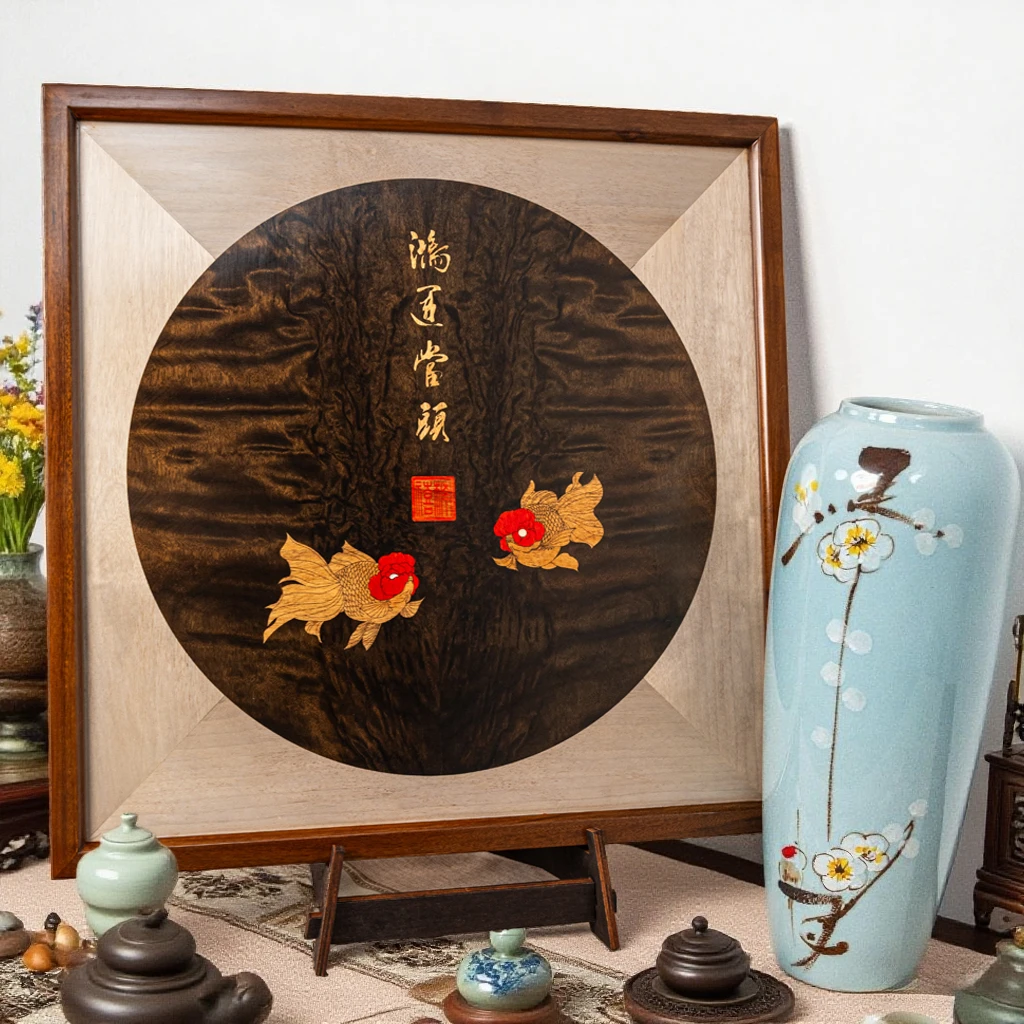 【楠禧】鸿运当头金丝楠乌木凤尾闪电纹装饰画书房客厅家居艺术氛围