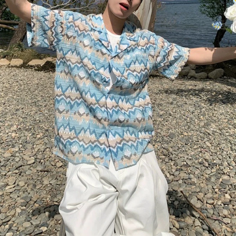 美式复古夏威夷短袖衬衫男夏季新品休闲百搭衬衣潮牌