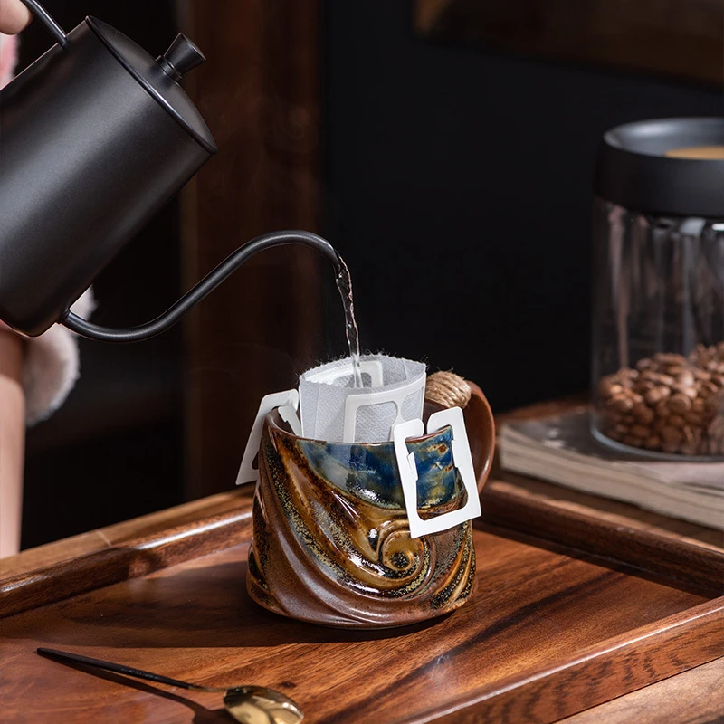 日式陶瓷咖啡杯宅寂风杯子家用窑变水杯复古粗陶马克杯轻奢