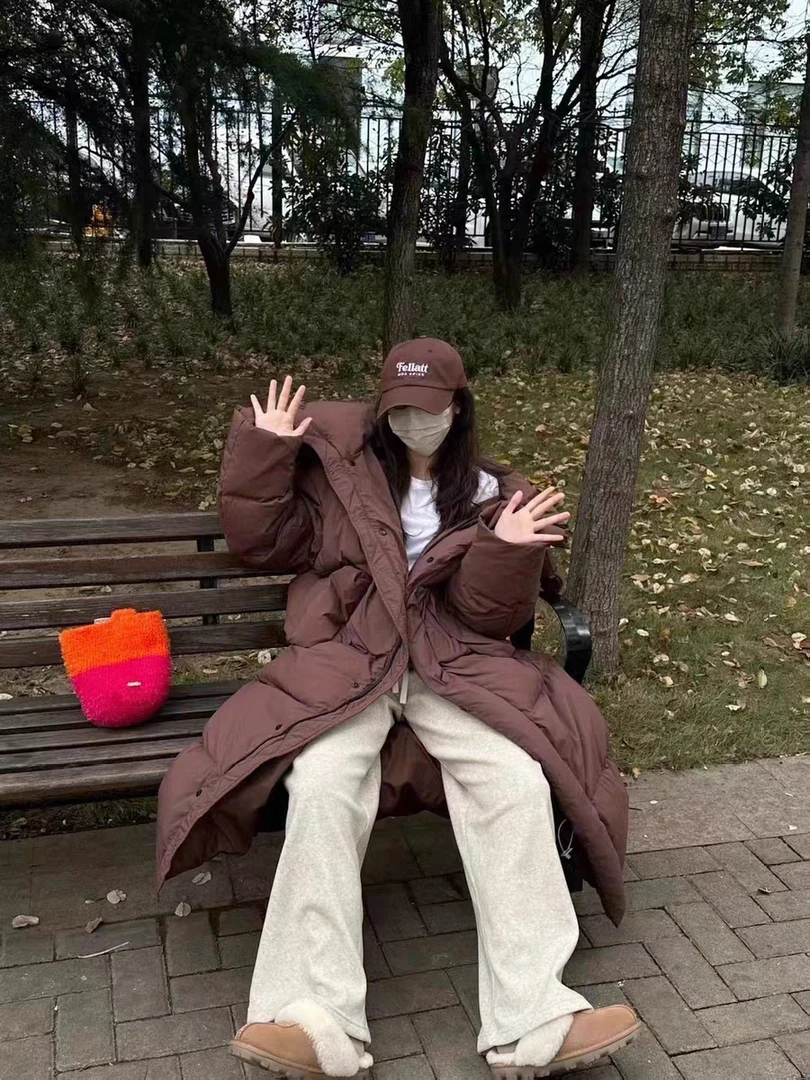 快猫欧韩时尚情侣潮流百搭休闲长款连帽羽绒服061