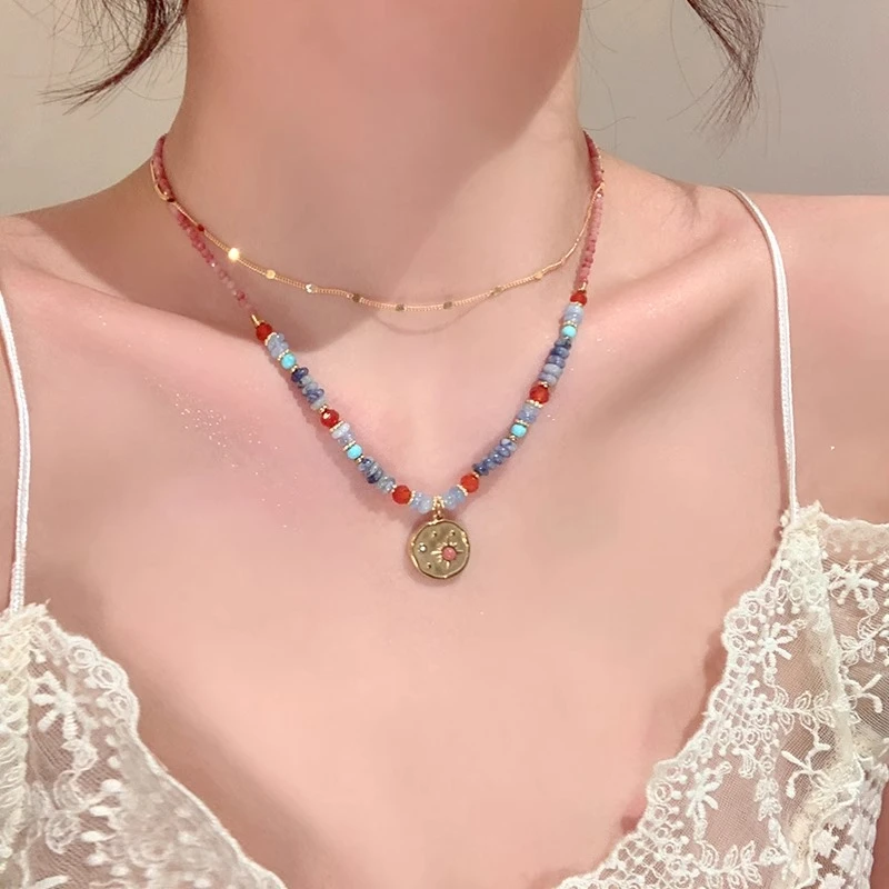 钛钢项链  夏季多巴胺彩色串珠项链女choker小众高级感锁骨链颈链