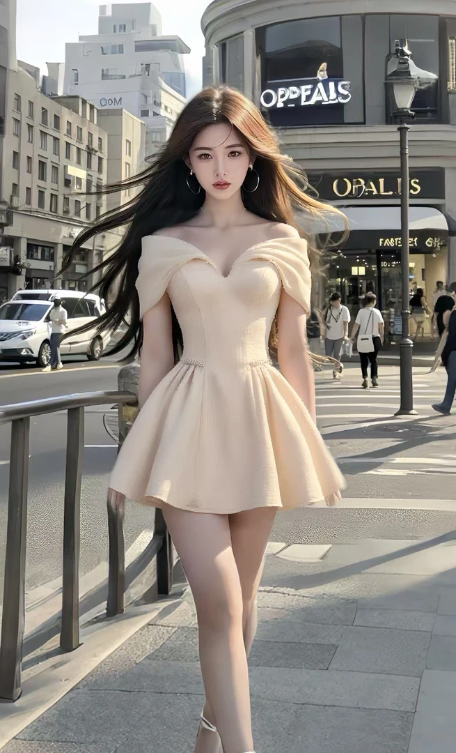 新款温柔知性风杏色V领收腰连衣裙女时尚气质显瘦高级感小众裙子