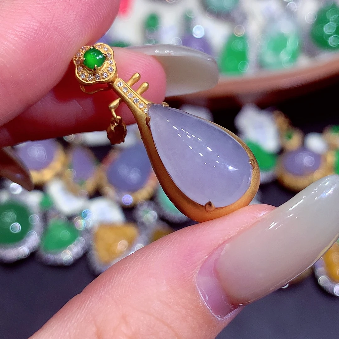 翡翠18K金镶嵌吊坠(不含链)