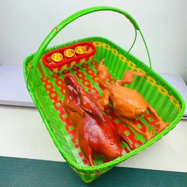 塑钢带编拜拜蓝长方形提篮塑钢带编织结实塑料篮纯手工家用买菜