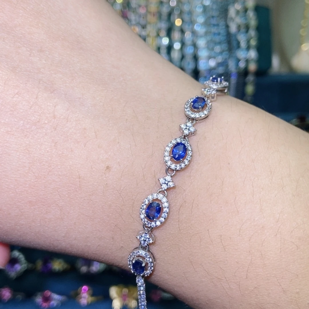 蓝宝石银S925镶嵌手链