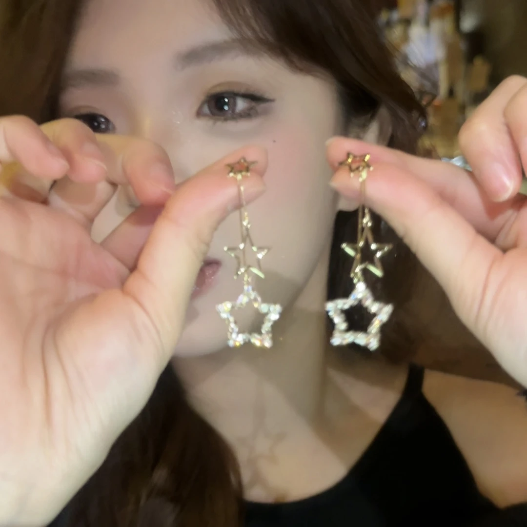 铜合金耳饰 双子星~长款五角星耳环气质耳钉女新款时尚网红耳坠潮