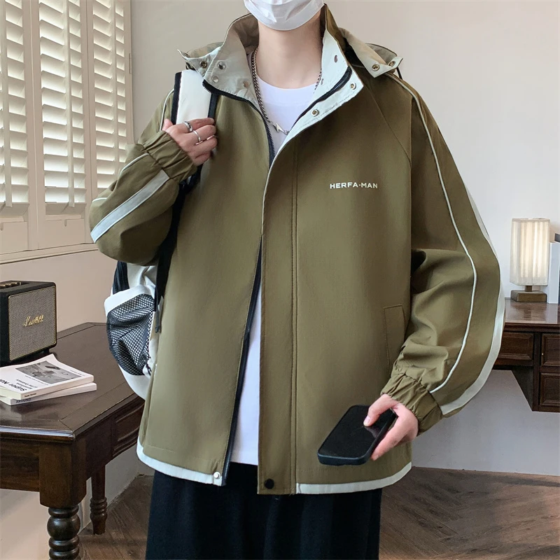 稻草人2025秋季新款男士青少年潮流休闲时尚百搭连帽夹克保暖外套