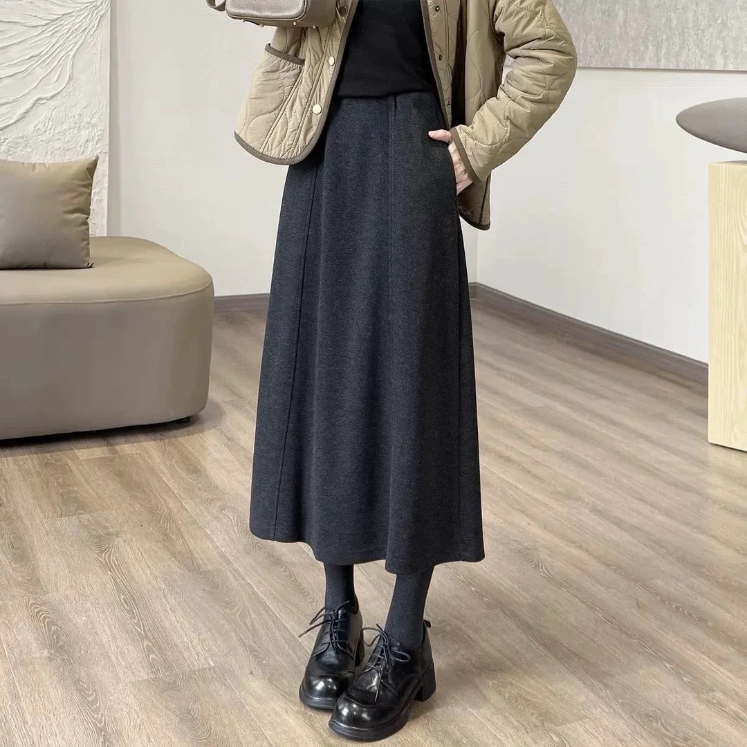 1180黑灰醋酸羊毛冬季半身裙女百搭高腰设计感显瘦花苞裙加厚锁温