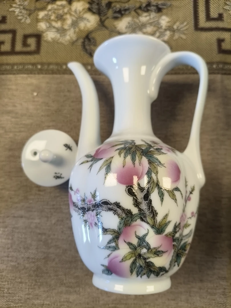 景德镇陶瓷手工堆料粉彩釉上彩寿桃平安长寿茶壶