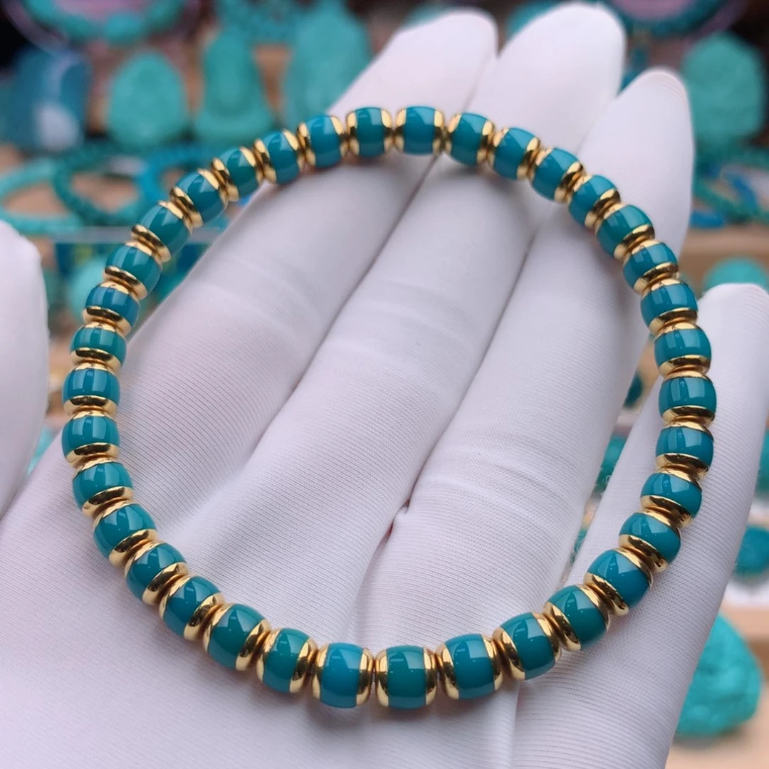 18K金镶嵌绿松石珠宝奇石5.7mm汉堡珠