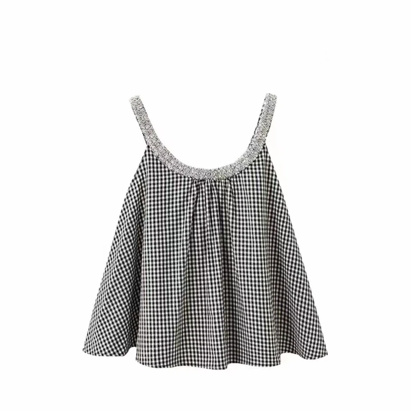 402*2025春夏米白甜美轻奢高定吊带背心A01016