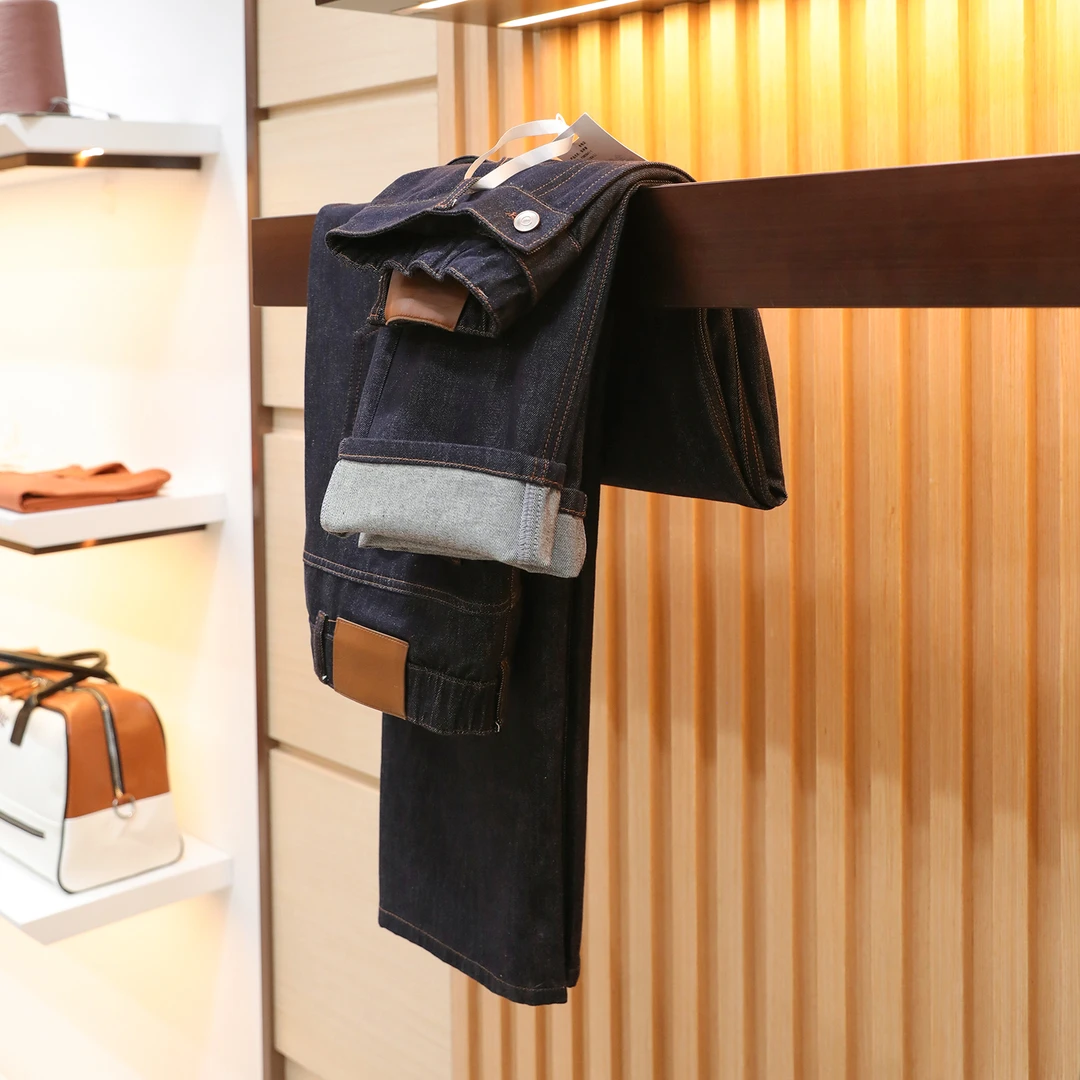 2025秋季新款男士高级感重磅竹节纹做旧水洗宽松直筒牛仔裤潮1481