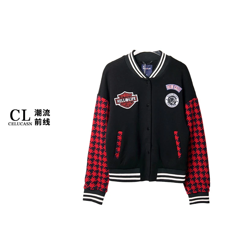 H5QBZ130#棒球服外套女OLO领秋冬国潮字母刺绣小众情侣夹克上衣
