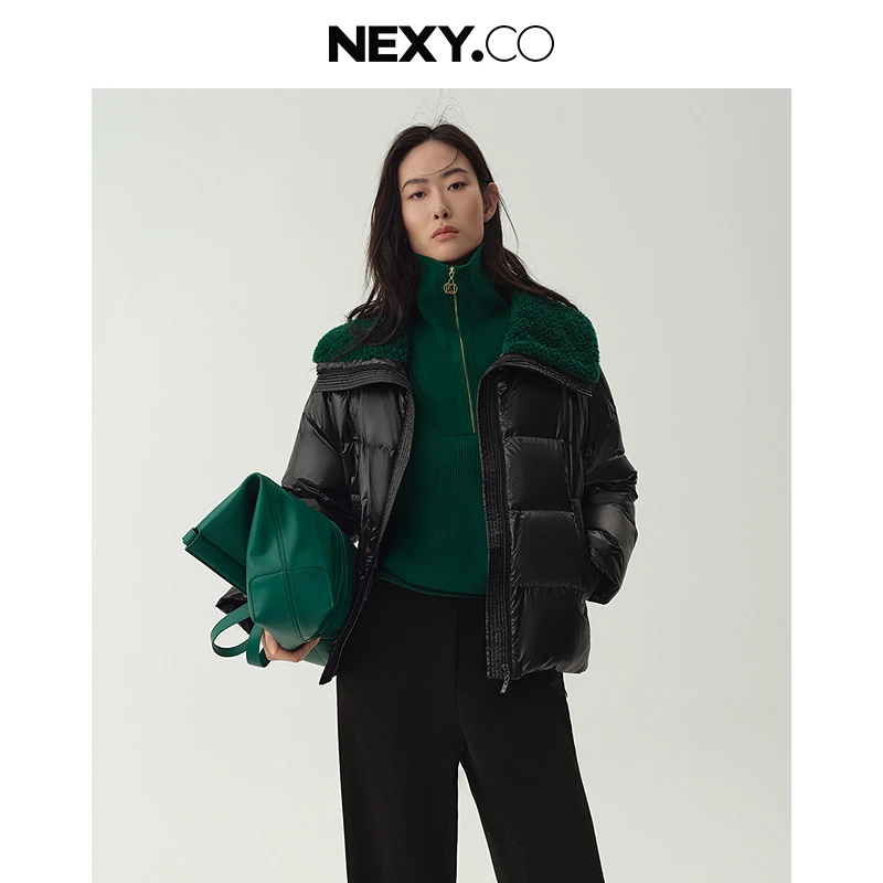 NEXY.CO/奈蔻百搭时尚休闲保暖秋冬黑色冬季羽绒外套XR00716W0
