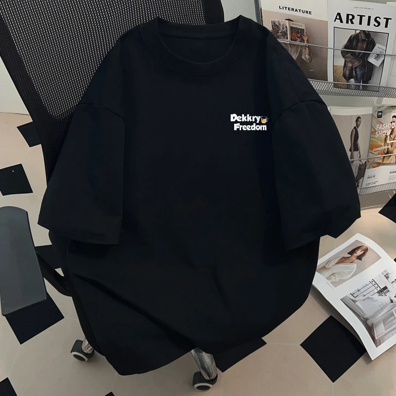 个性嘻哈100%纯棉黑色短袖T恤男女款夏季ins潮牌字母印花圆领上衣