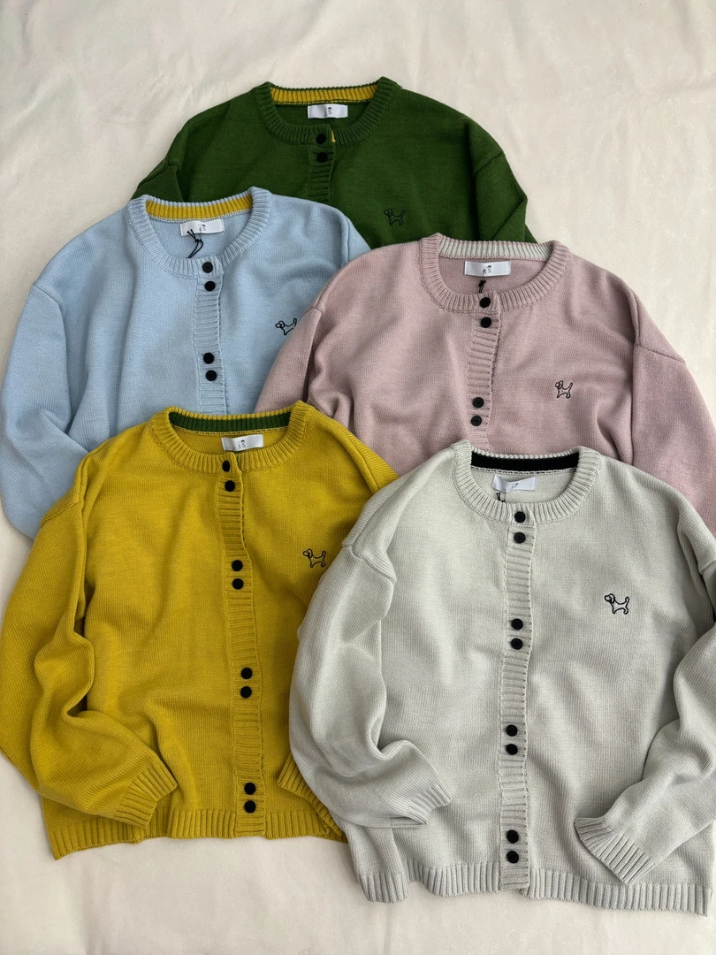 [王大一]172韩版宽松潮流纯色时尚休闲百搭圆领长袖刺绣针织开衫