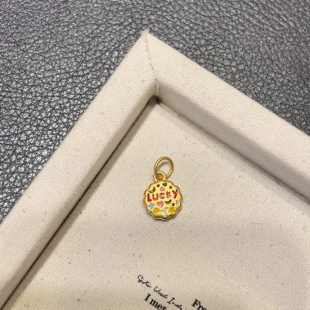 足金999提溜lucky黄金小饼干幸运牌适合送闺蜜