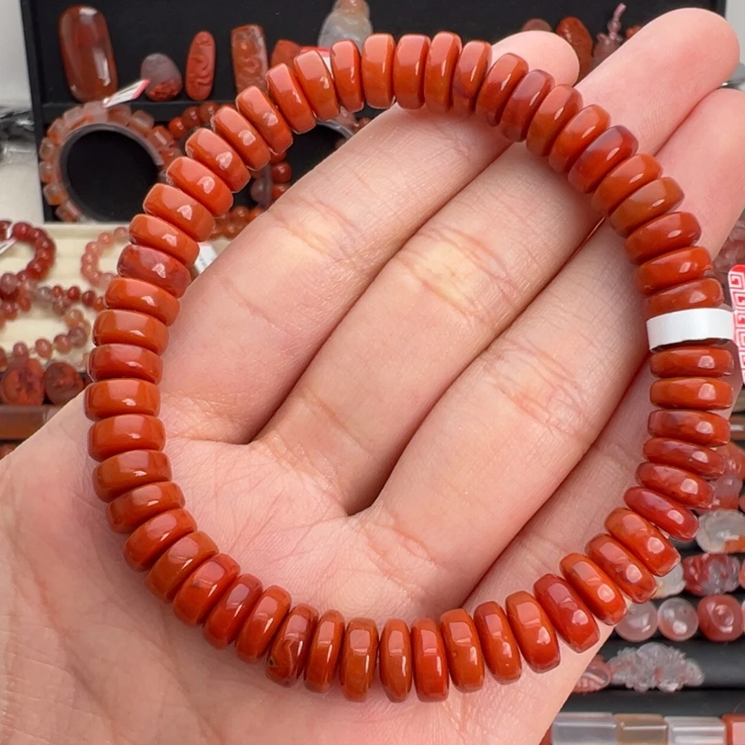 南红玛瑙未镶嵌颈饰柿子红直切单圈啦8+