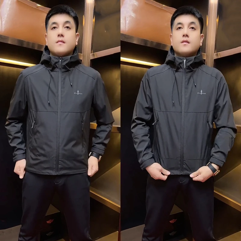 欧货简约连帽冲锋衣男士春秋季痞帅休闲夹克青年百搭商务防风外套