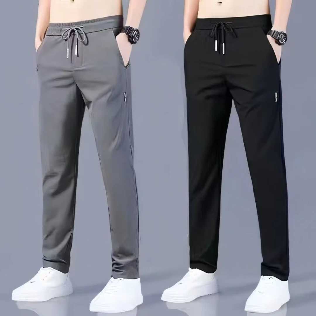 冰丝弹力裤子男士百搭潮流夏季薄款休闲裤宽松大码直筒商务长裤