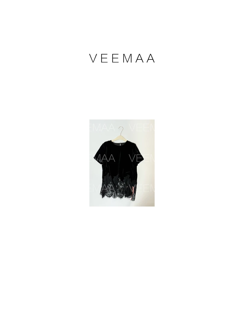 【Veemaa】纱影 定制款黑色丝绒蕾丝拼接上衣