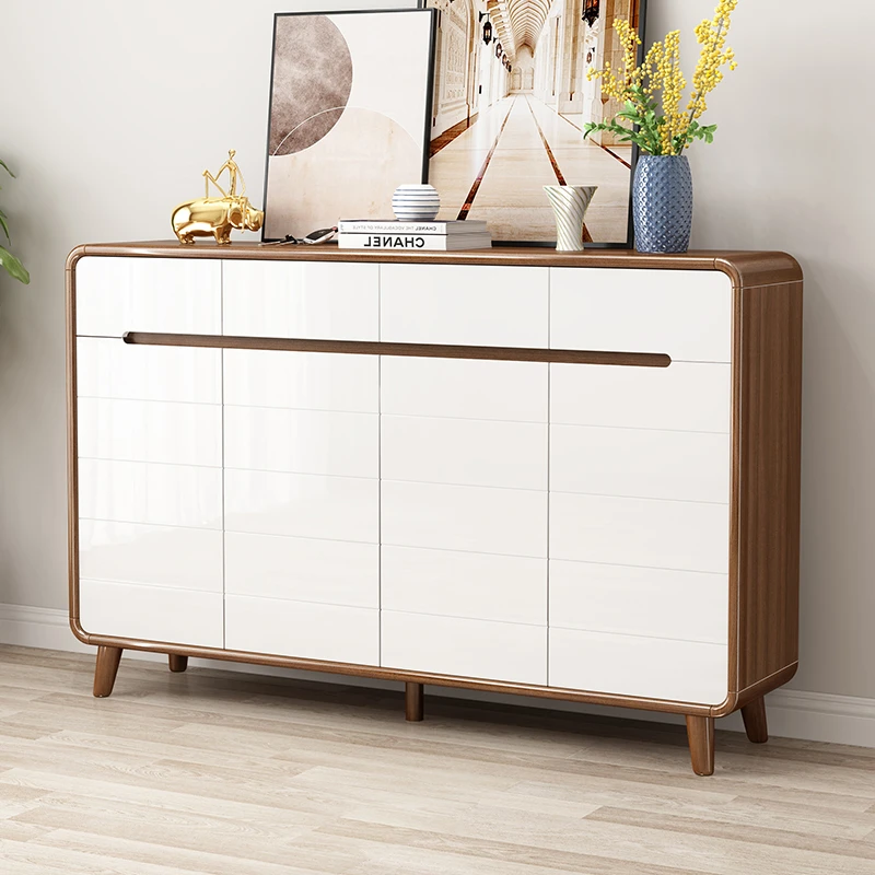 新中式胡桃色鞋柜家用门口入户多层玄关靠墙收纳柜大容量隔断柜