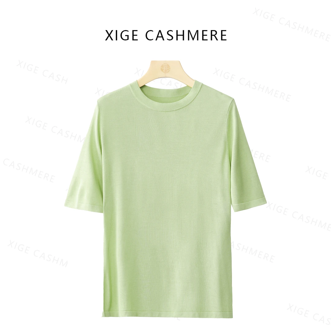 喜歌【一人一件】100桑蚕丝夏季女士针织简约百搭短袖T恤 7918