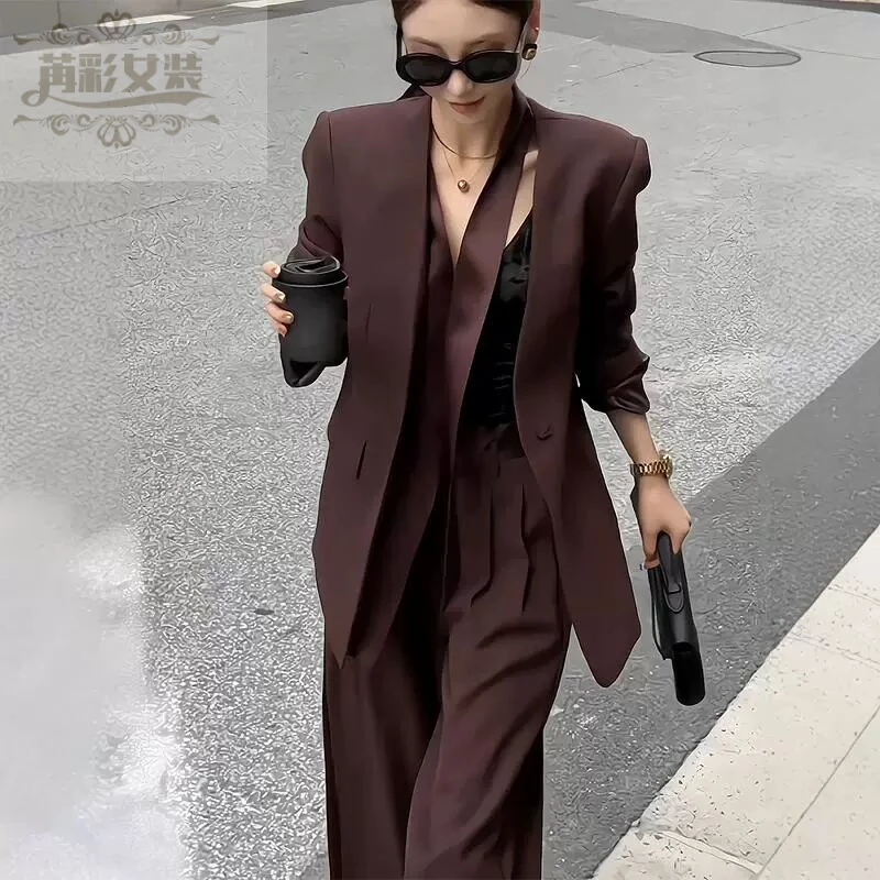 [苒彩]安可拉红高级感西装套装女2025秋季新款港风复古西服阔腿裤