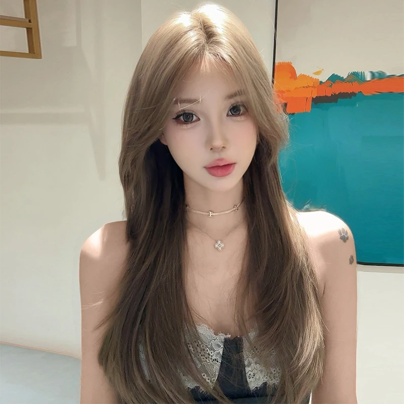 崽甜【薄荷伏特加】薄荷茶棕假发女全头套夏天薄款蕾丝中分长直发