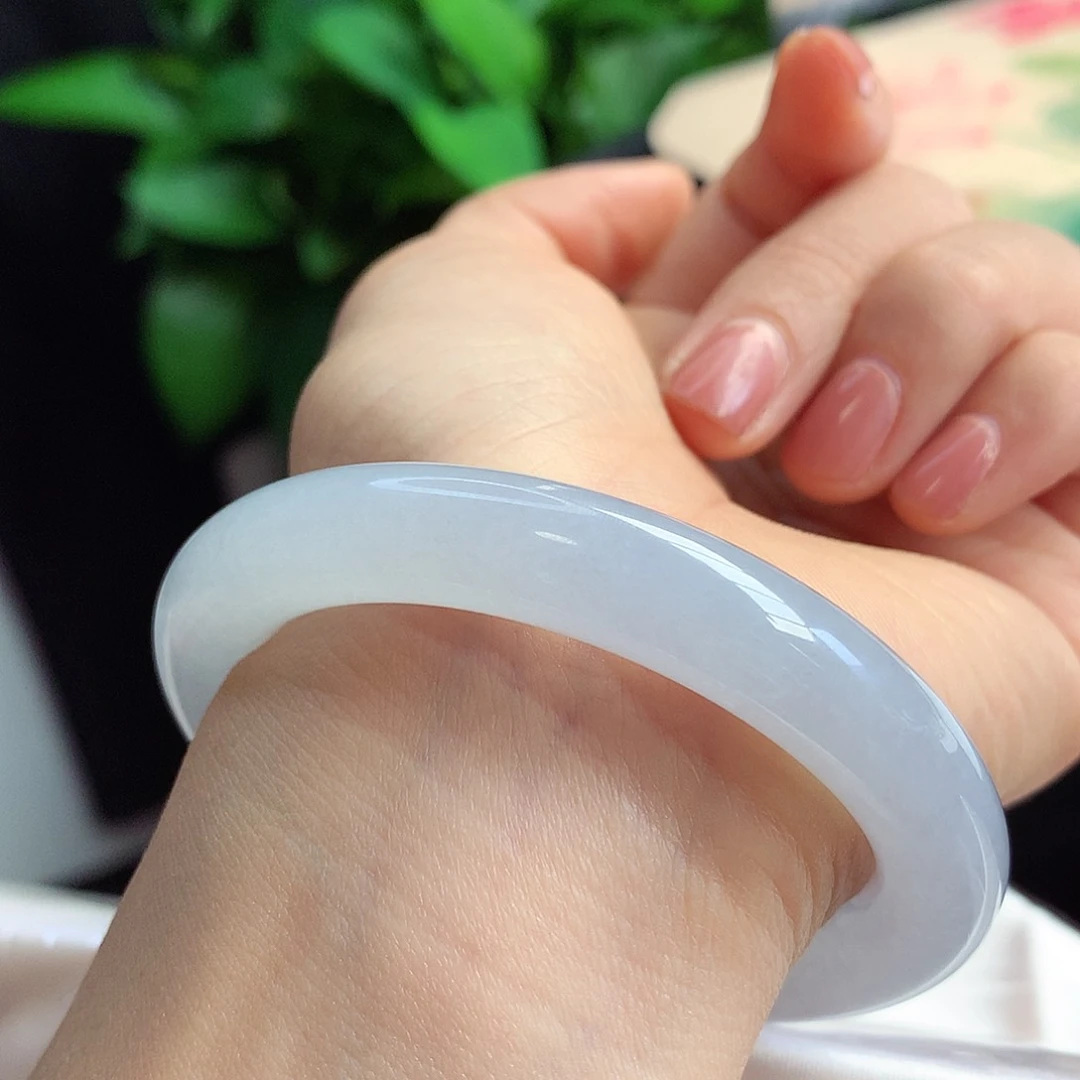 未镶嵌手镯翡翠53-54圈口完美白月光干净清爽13号