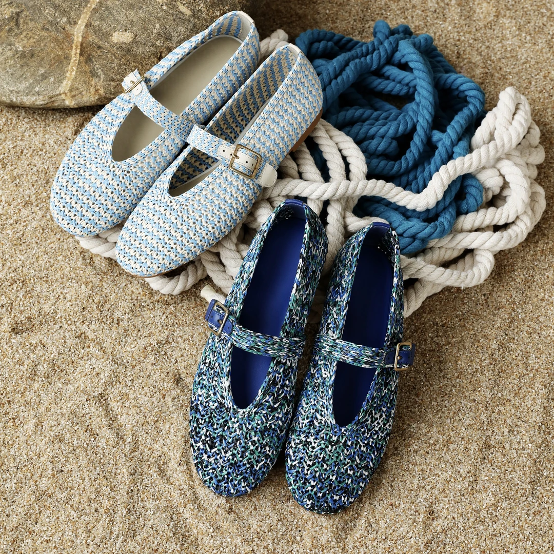 时尚百搭新款法式编织浅口一字扣带玛丽珍鞋女圆头真皮单鞋