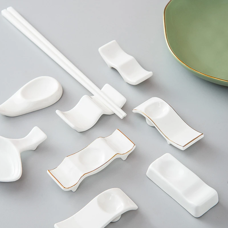 酒店陶瓷筷架家用勺子托筷子架两用多用纯白餐具筷枕筷托汤匙托架