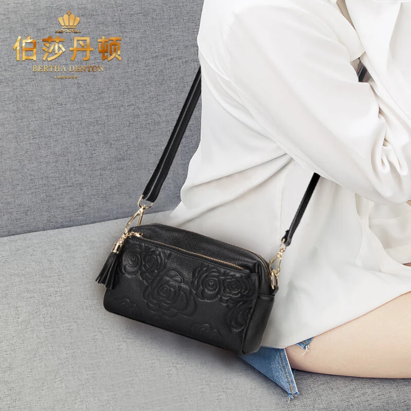 伯莎丹顿品牌斜挎包包女包单肩包真皮新款时尚百搭妈妈通勤小方包