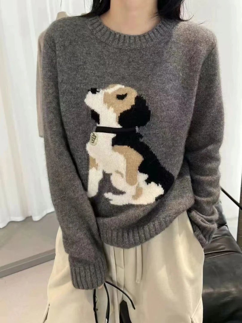 慵懒氛围 刺绣狗狗7865毛衣女韩系减龄针织衫女